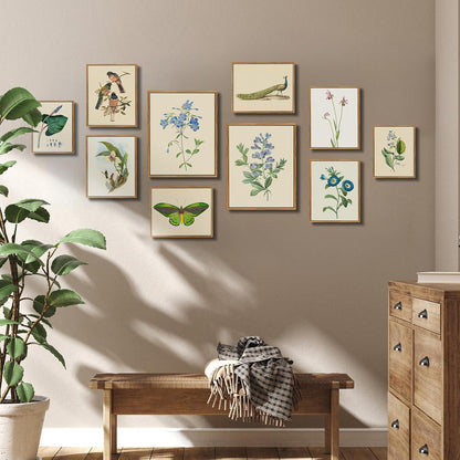 Vintage Botanische Leinwandbilder mit Holzrahmen 30x40cm - Blaue Blume Aesthetic