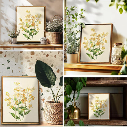 Vintage Botanisches Leinwandbild mit Holzrahmen 30x40cm Gelbe Orchidee