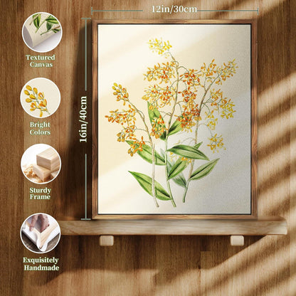 Vintage Botanische Leinwandbilder mit Holzrahmen - Gelbe Orchidee Bild 30x40cm