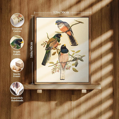 Vintage Trogon Vogel Leinwandbild mit Holzrahmen 30x40cm Wohnzimmer Wandkunst
