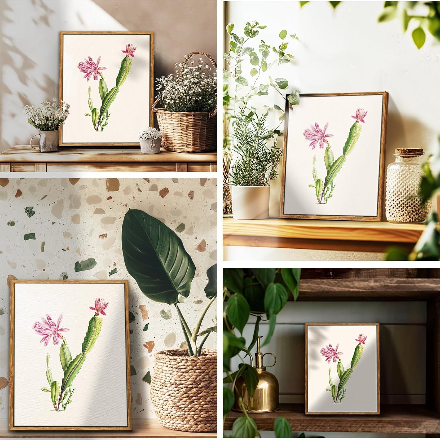 Vintage Botanische Leinwandbilder mit Holzrahmen 20x25 cm - Kaktus