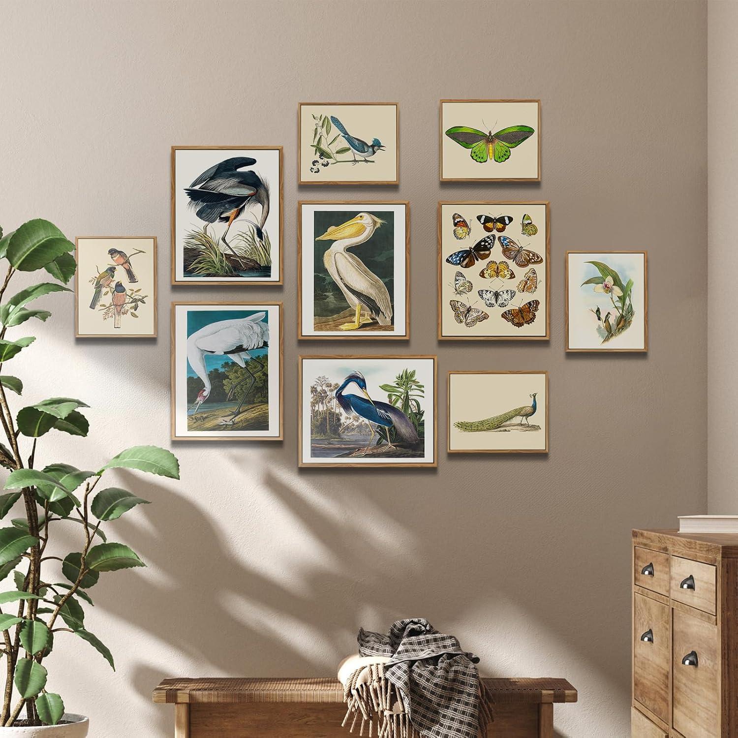 Vintage Vogel Leinwand Bild mit Rahmen 30x40cm Wohnzimmer