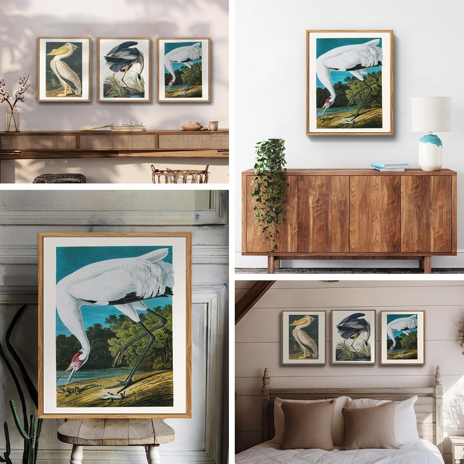 Vintage Vogel Leinwand Bild mit Holzrahmen 30x40cm Wohnzimmer Büro Dekoration