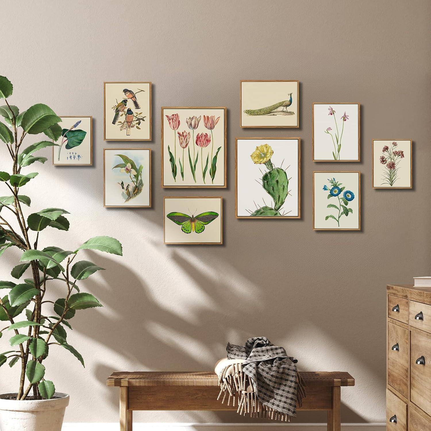 Botanische Leinwandbilder mit Holzrahmen, Vintage-Stil, 20x25