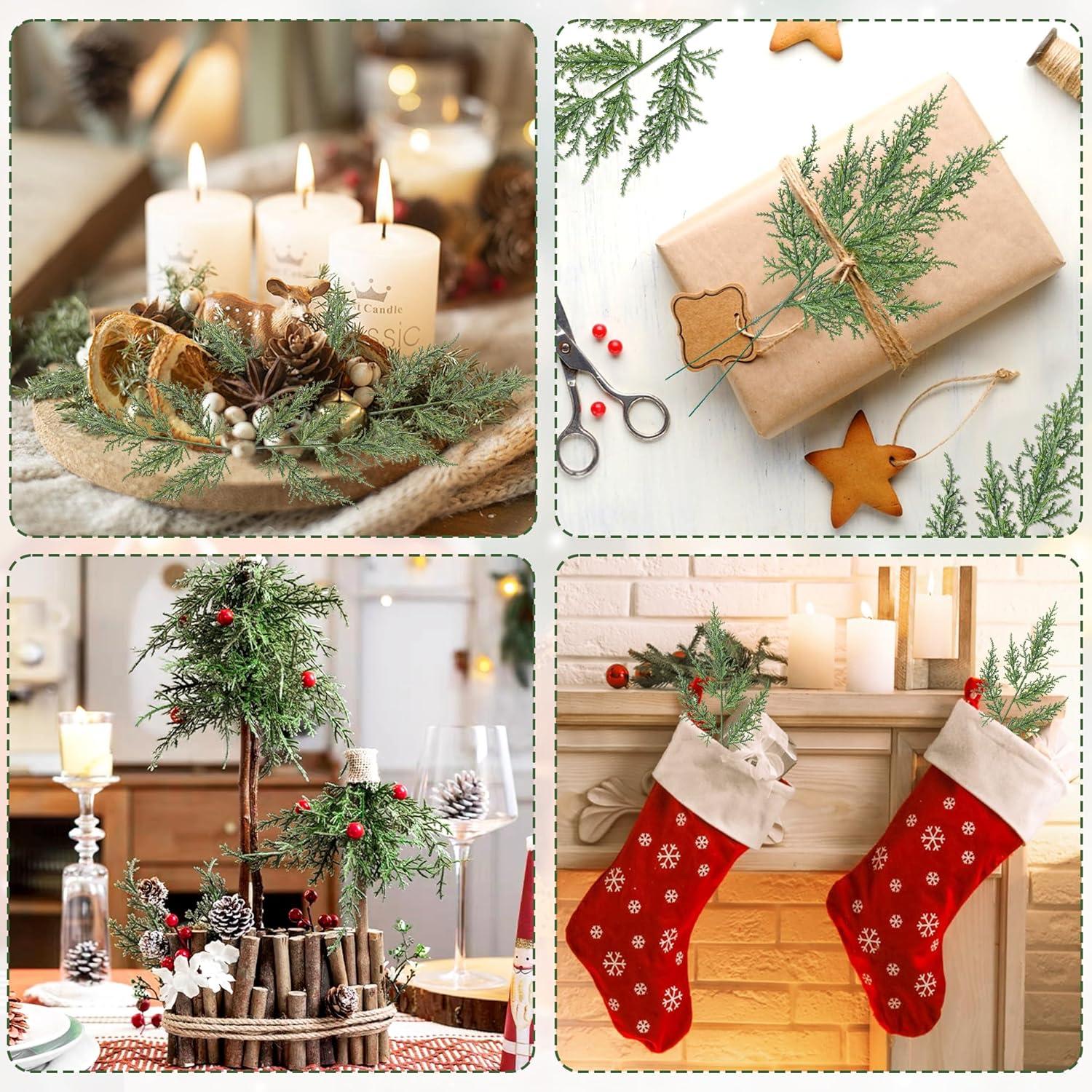 40 Stück Künstliche Tannenzweige Weihnachtsdeko Kiefernzweige 32CM