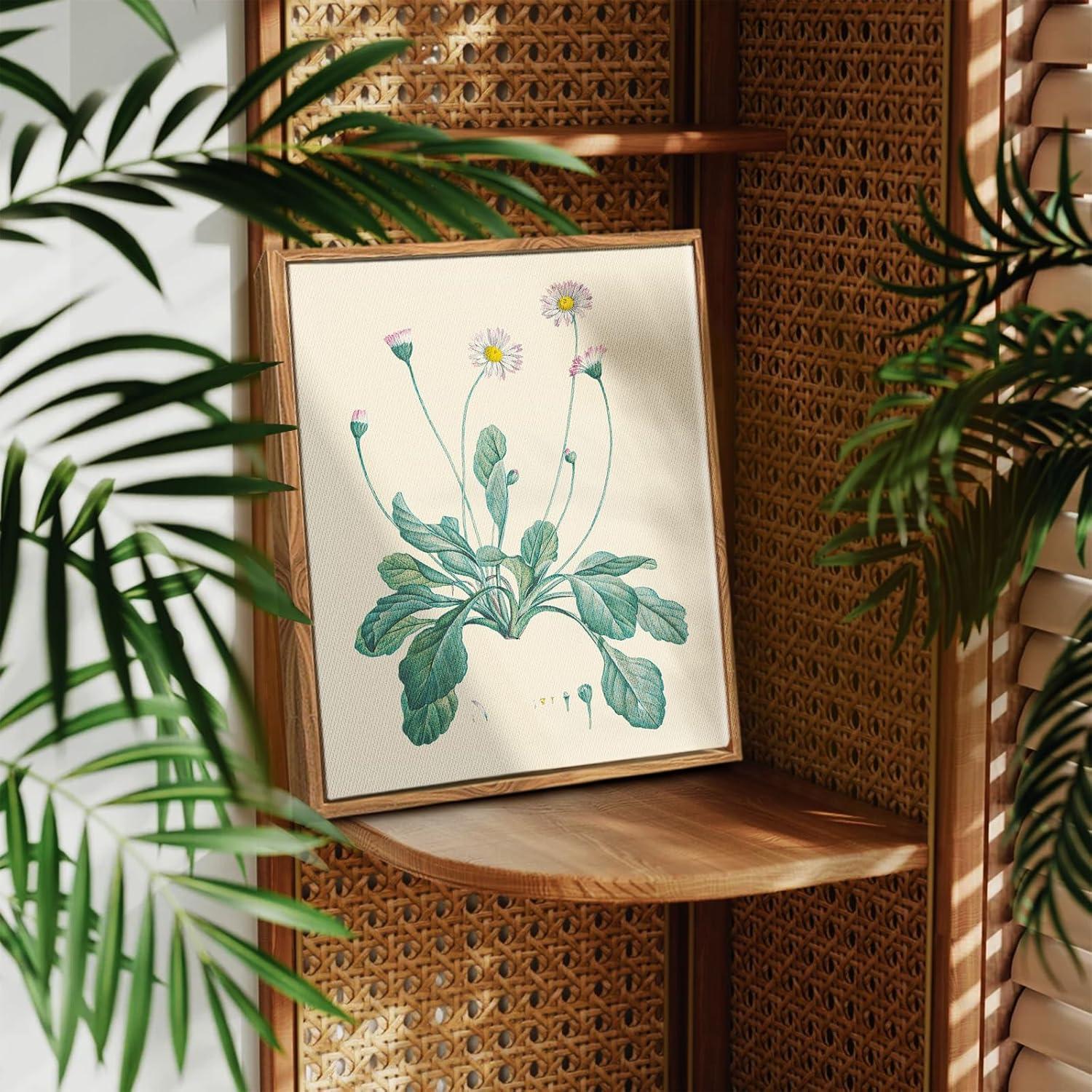 Vintage Botanisches Leinwandbild Holzrahmen 20x25cm