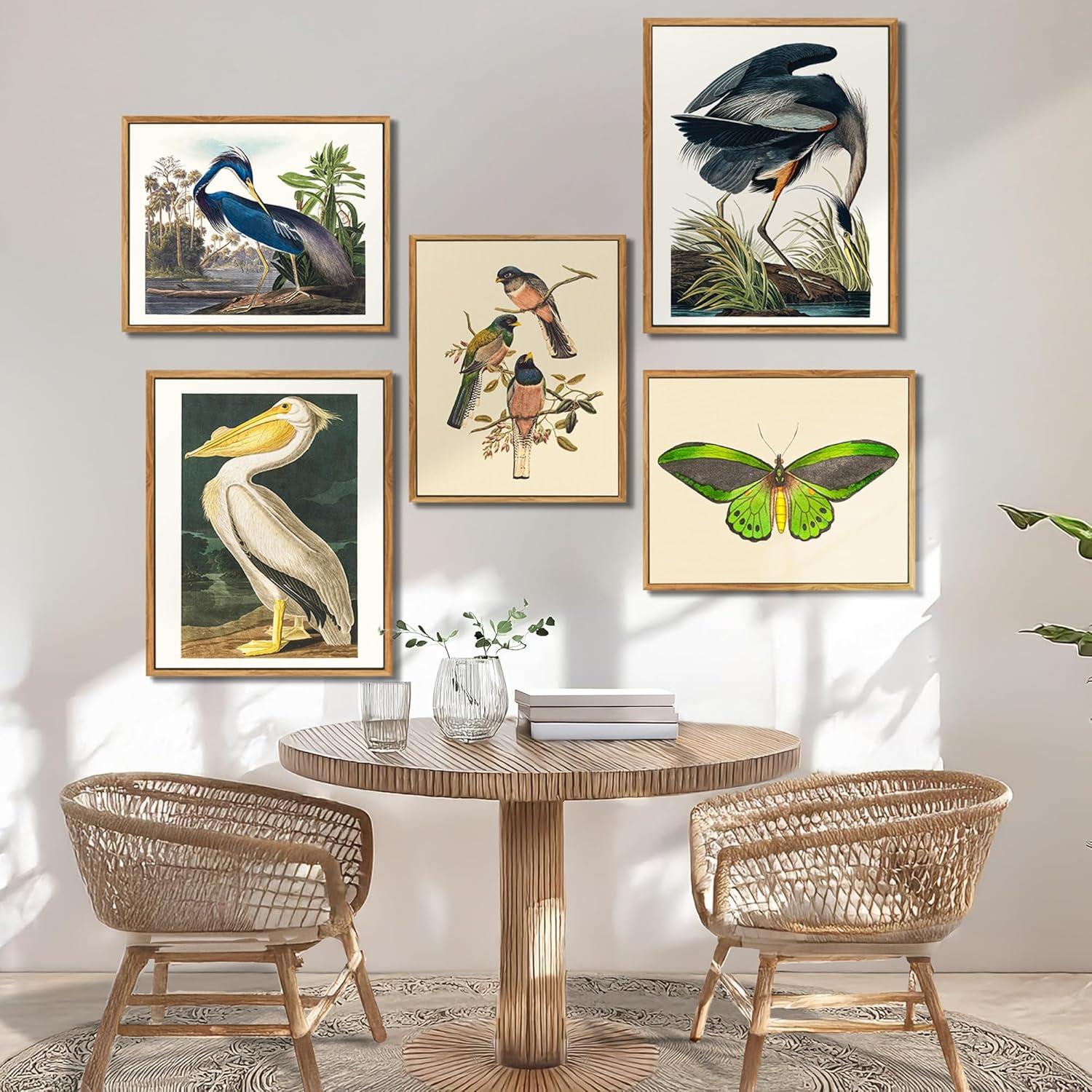 Vintage Vogel Leinwandbilder mit Rahmen 40x60 cm Wohnzimmer Büro