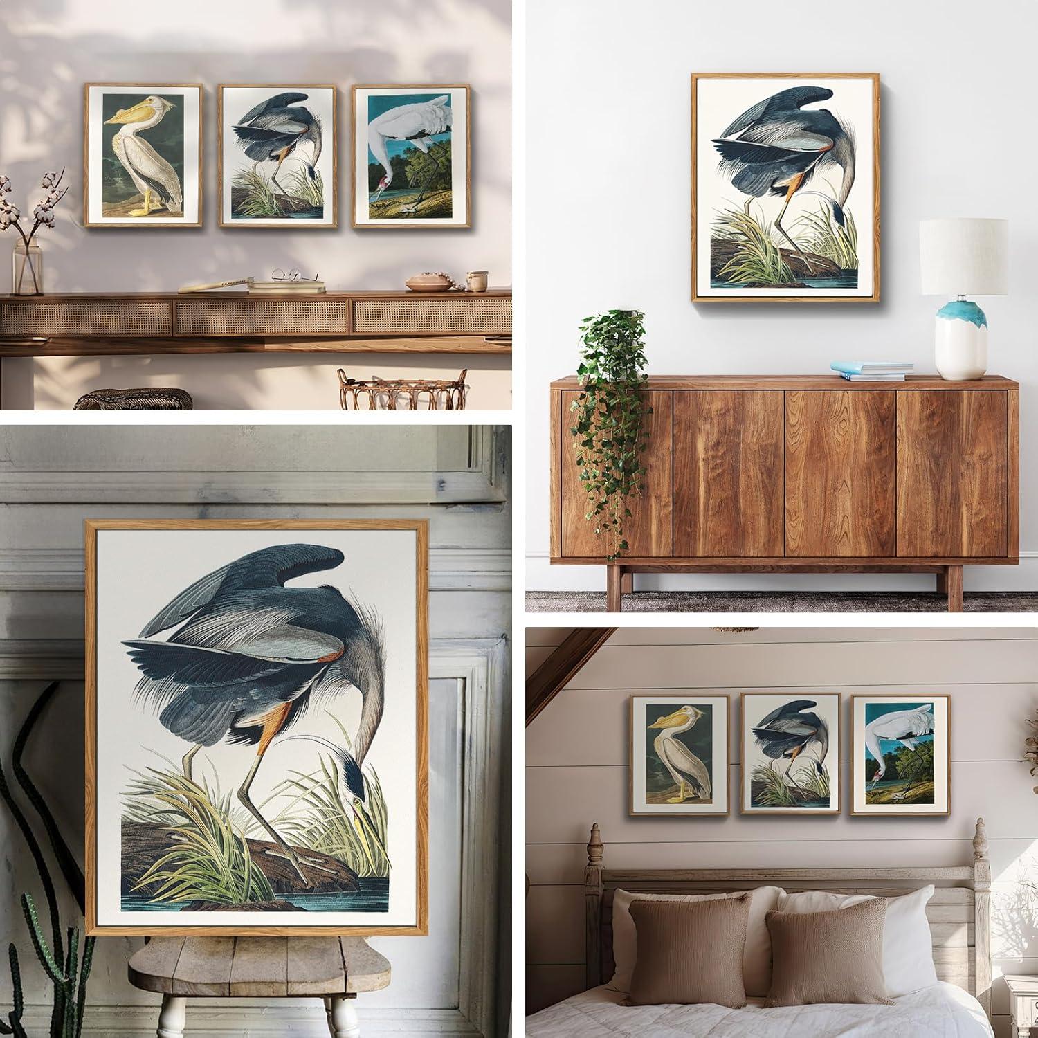 Vintage Vogel Leinwand Bilder mit Holzrahmen 30x40 cm Wohnzimmer