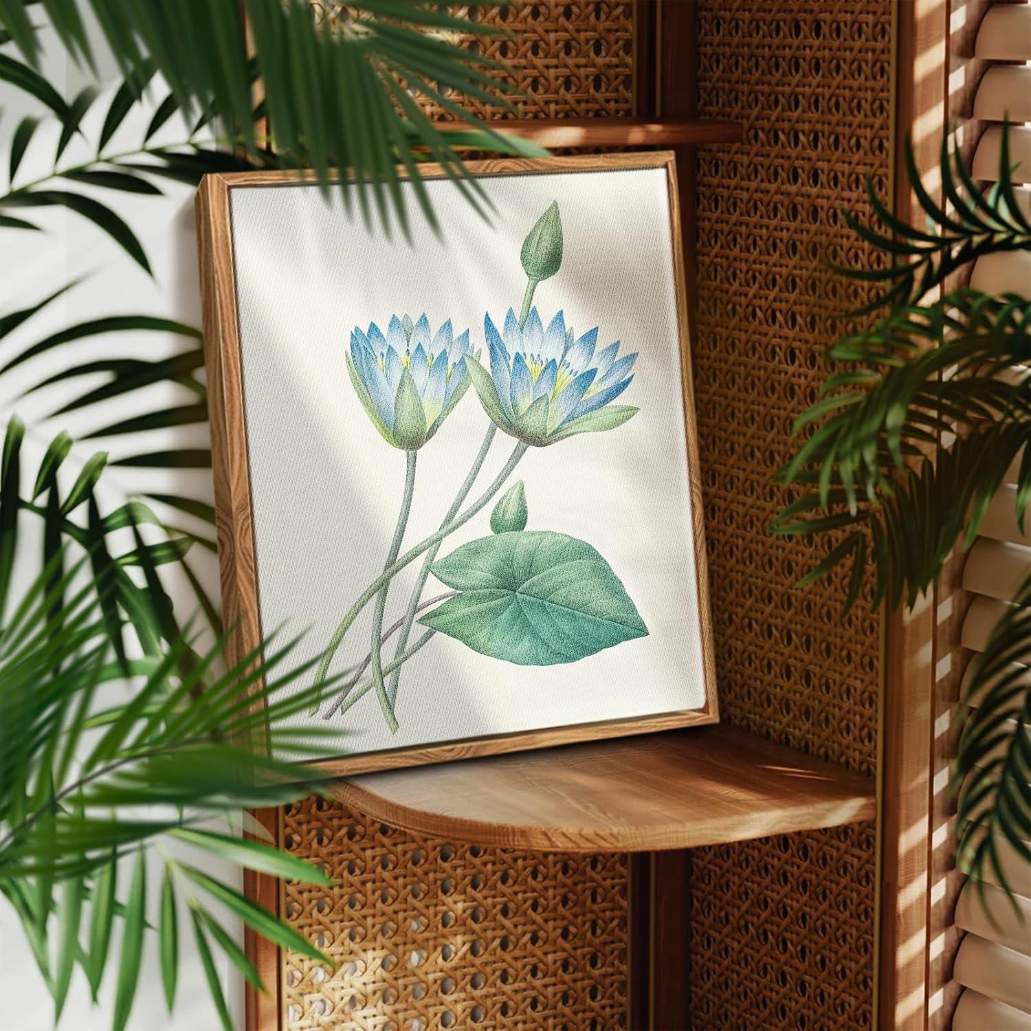 Vintage Botanische Leinwandbilder Blauer Lotus 30x40cm mit