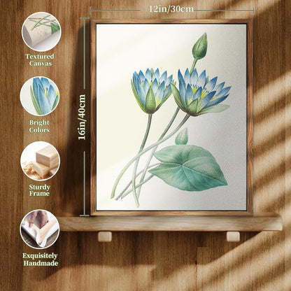 Vintage Botanische Leinwandbilder mit Holzrahmen, 30x40cm, Blauer Lotus, Aesthetic Bouquet