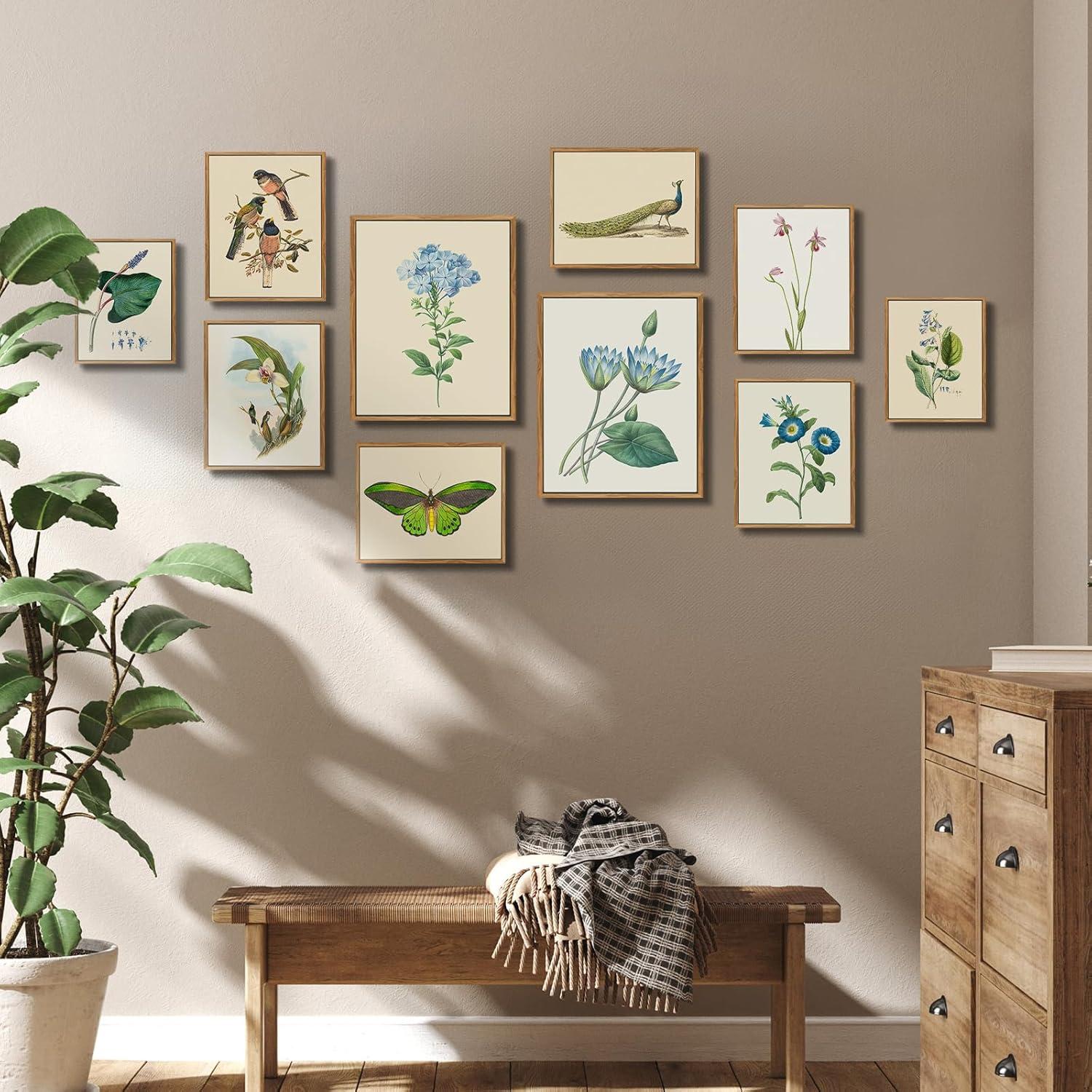 Blauer Lotus Vintage Leinwandbild mit Rahmen 30x40 cm Wanddeko