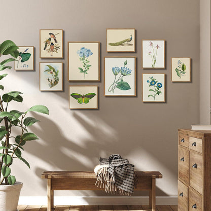 Blauer Lotus Vintage Leinwandbild mit Rahmen 30x40 cm Wanddeko