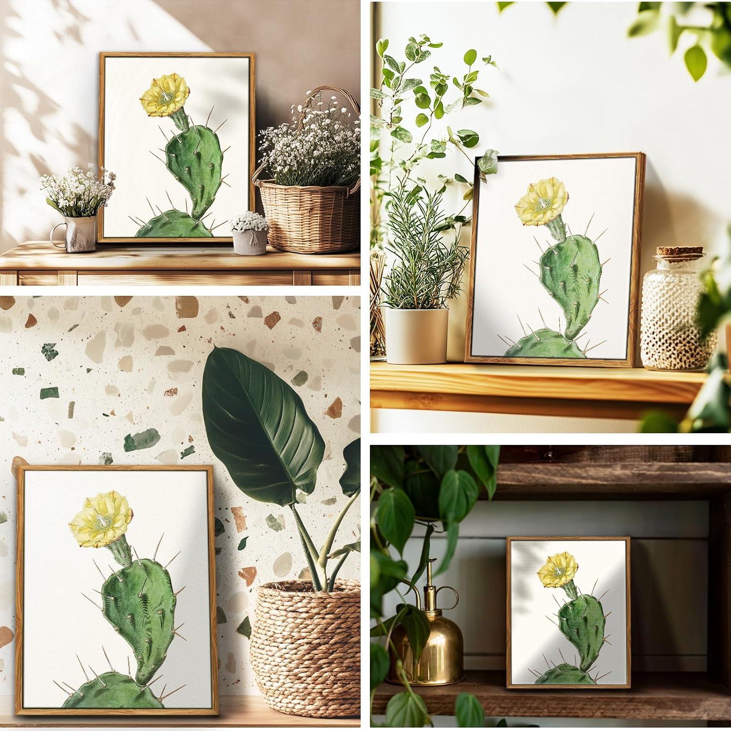 Vintage Botanische Leinwandbilder mit Holzrahmen 20x25cm Opuntia