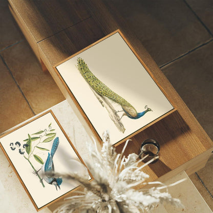 Vintage Pfau Leinwandbild mit Holzrahmen 30x40cm - Wanddeko Wohnzimmer