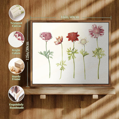 MHARTK66 Vintage Botanische Leinwandbilder mit Holzrahmen 30x40 cm - Aesthetic Blumen Illustration Wanddekoration