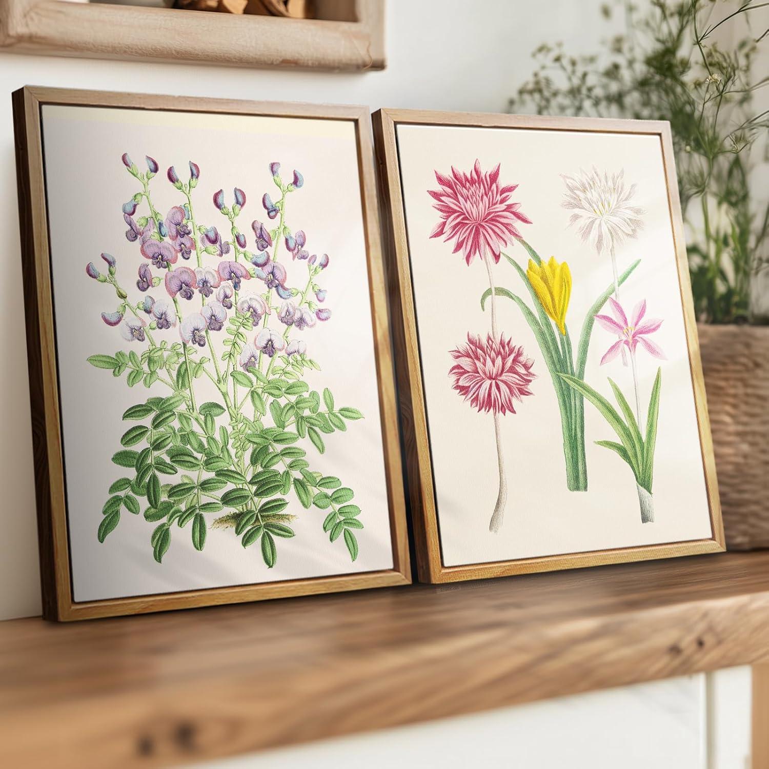 Vintage Botanische Leinwand Bilder mit Holzrahmen 20x25 cm Wohnzimmer