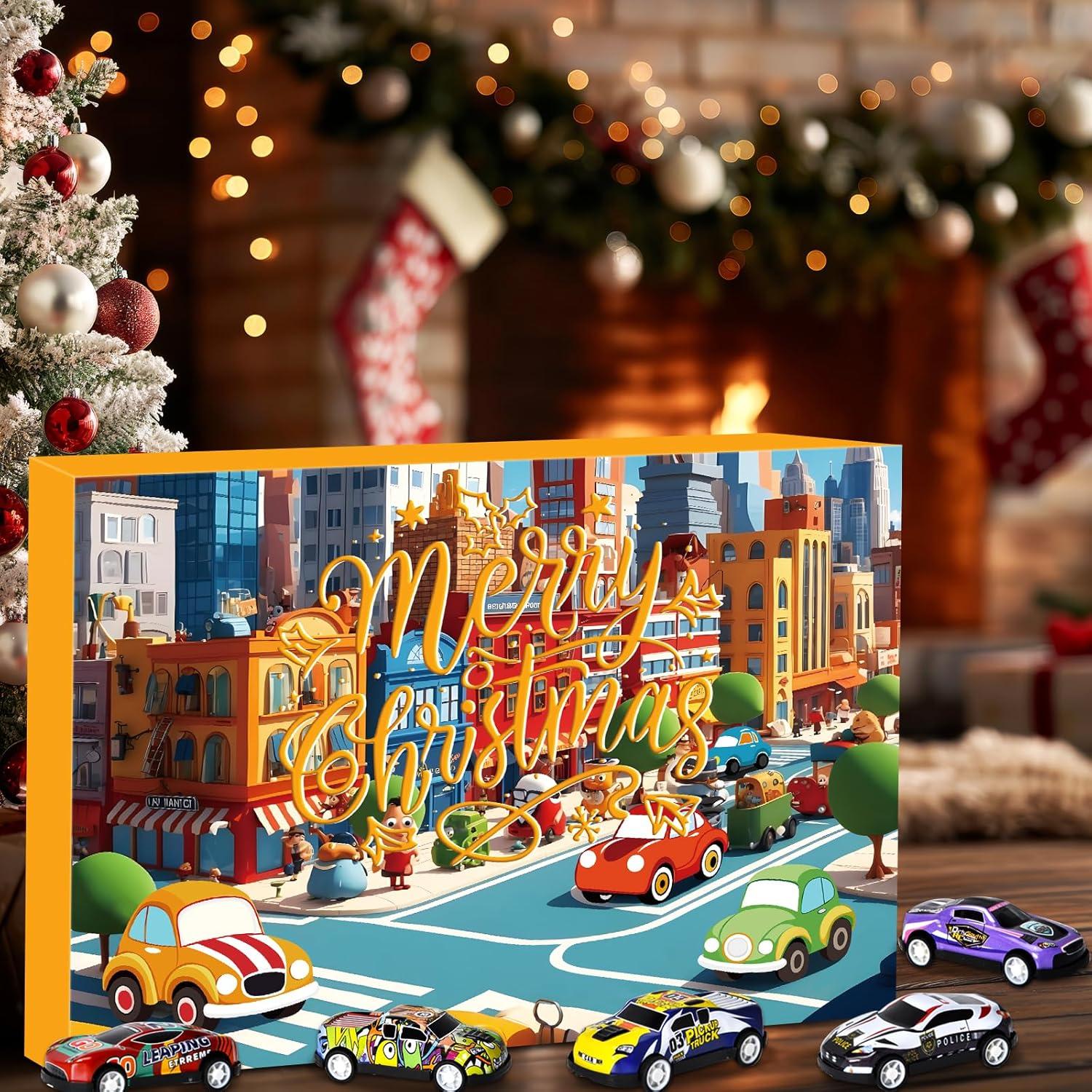 Adventskalender 2024 für Jungen, Xmas Pull-Back Race Cars, 24-tägiger