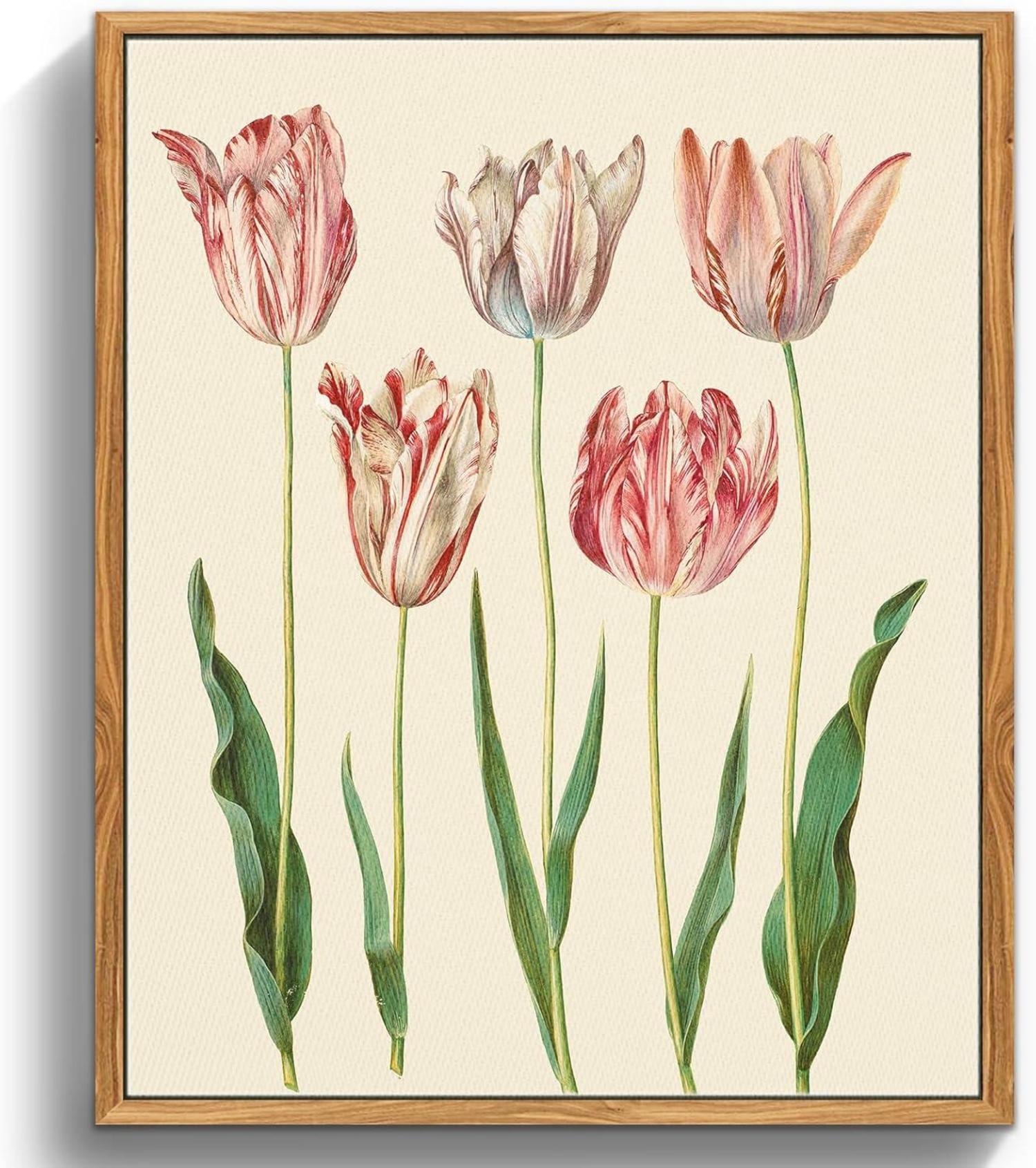 Vintage Botanische Leinwandbilder mit Holzrahmen 30x40 cm Wohnzimmer