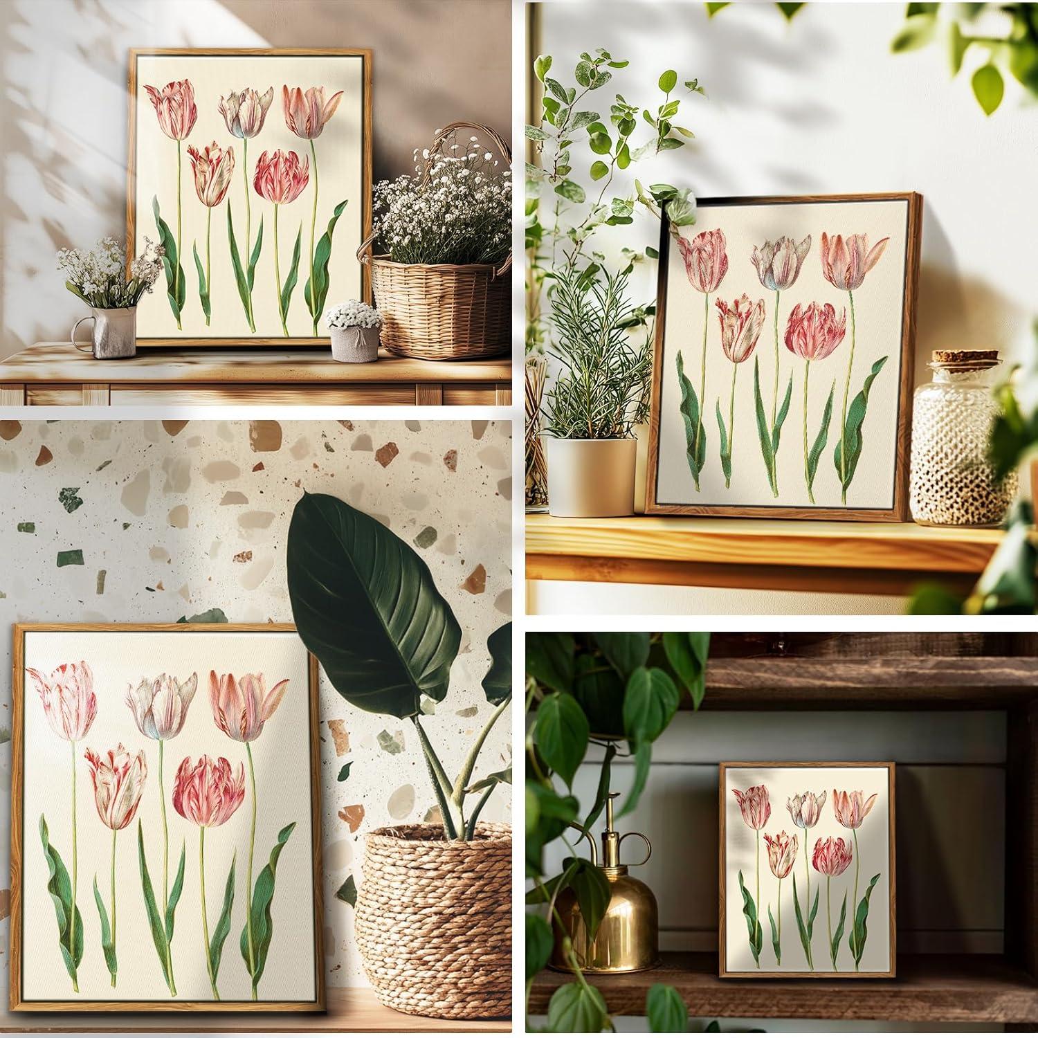 Vintage Botanische Leinwandbilder mit Holzrahmen 30x40 cm Wohnzimmer