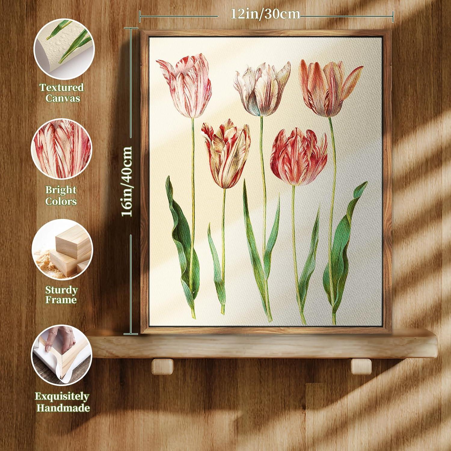 MHARTK66 Vintage Blumen Leinwandbilder 30x40cm mit Holzrahmen - Wanddekoration für Wohnzimmer, Schlafzimmer, Büro