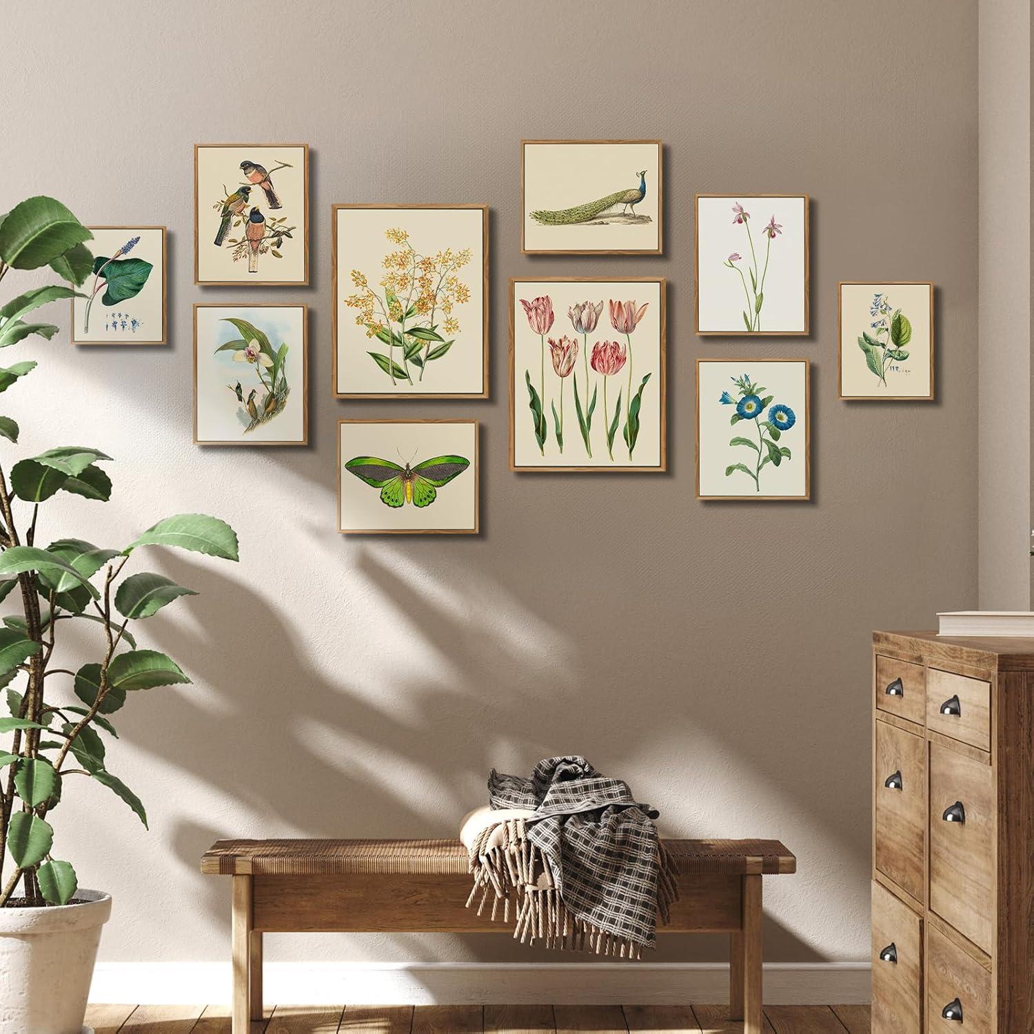 MHARTK66 Vintage Botanisches Leinwandbild mit Holzrahmen 30x40cm Aesthetic