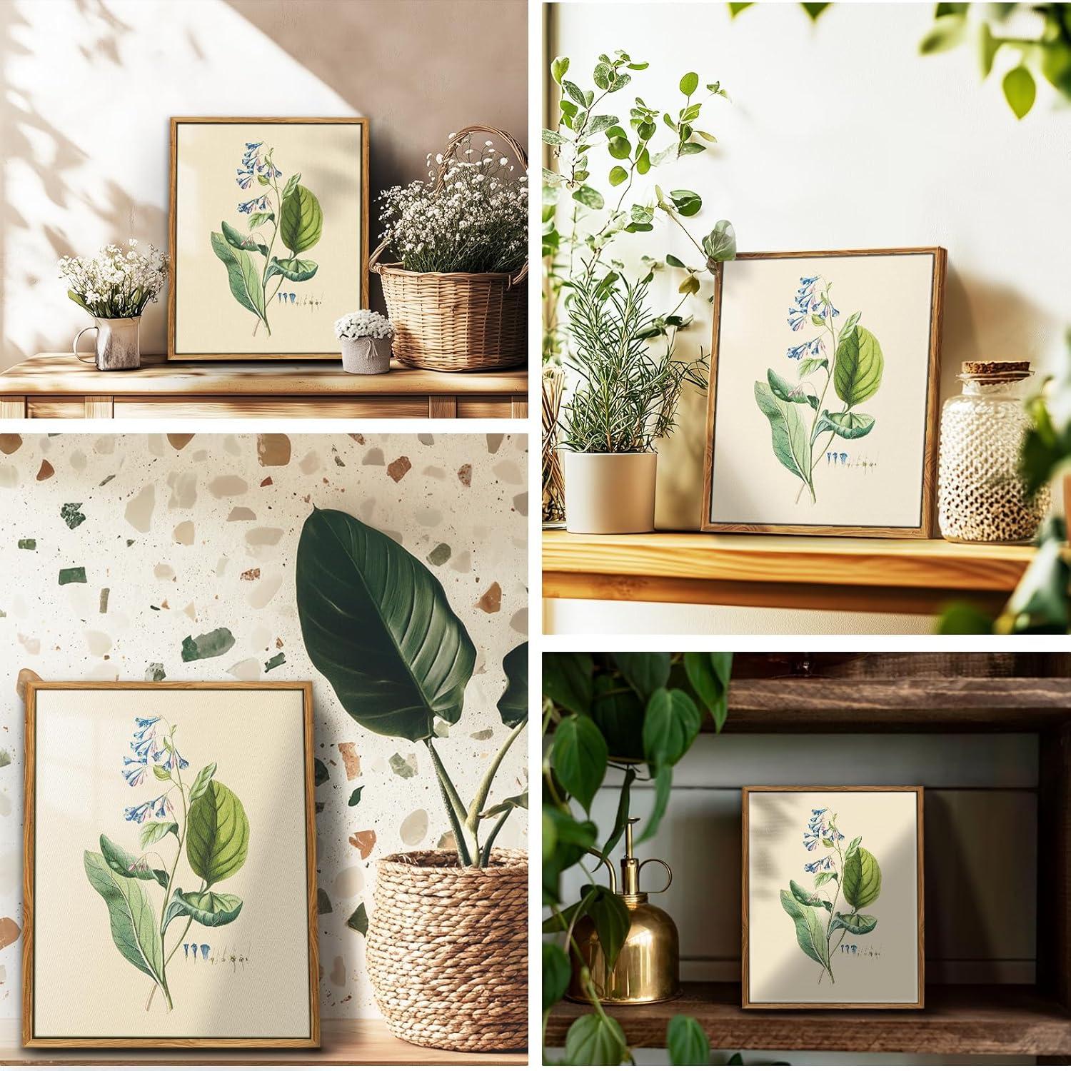 Vintage Botanische Leinwandbilder mit Rahmen, 20x25 cm, Wohnzimmer