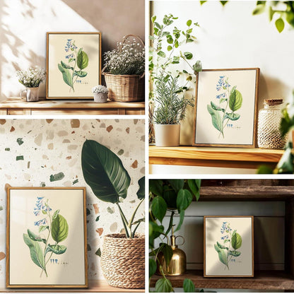 Vintage Botanische Leinwandbilder mit Rahmen, 20x25 cm, Wohnzimmer