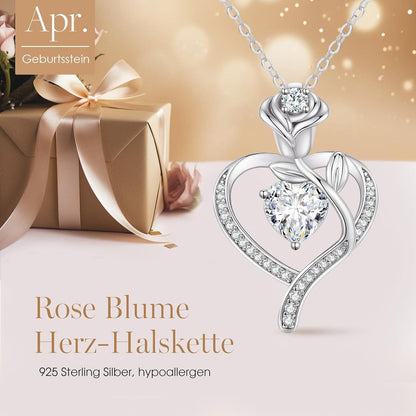 Herz Halskette Damen Rosegold mit Geburtsstein Sterling Silber 925
