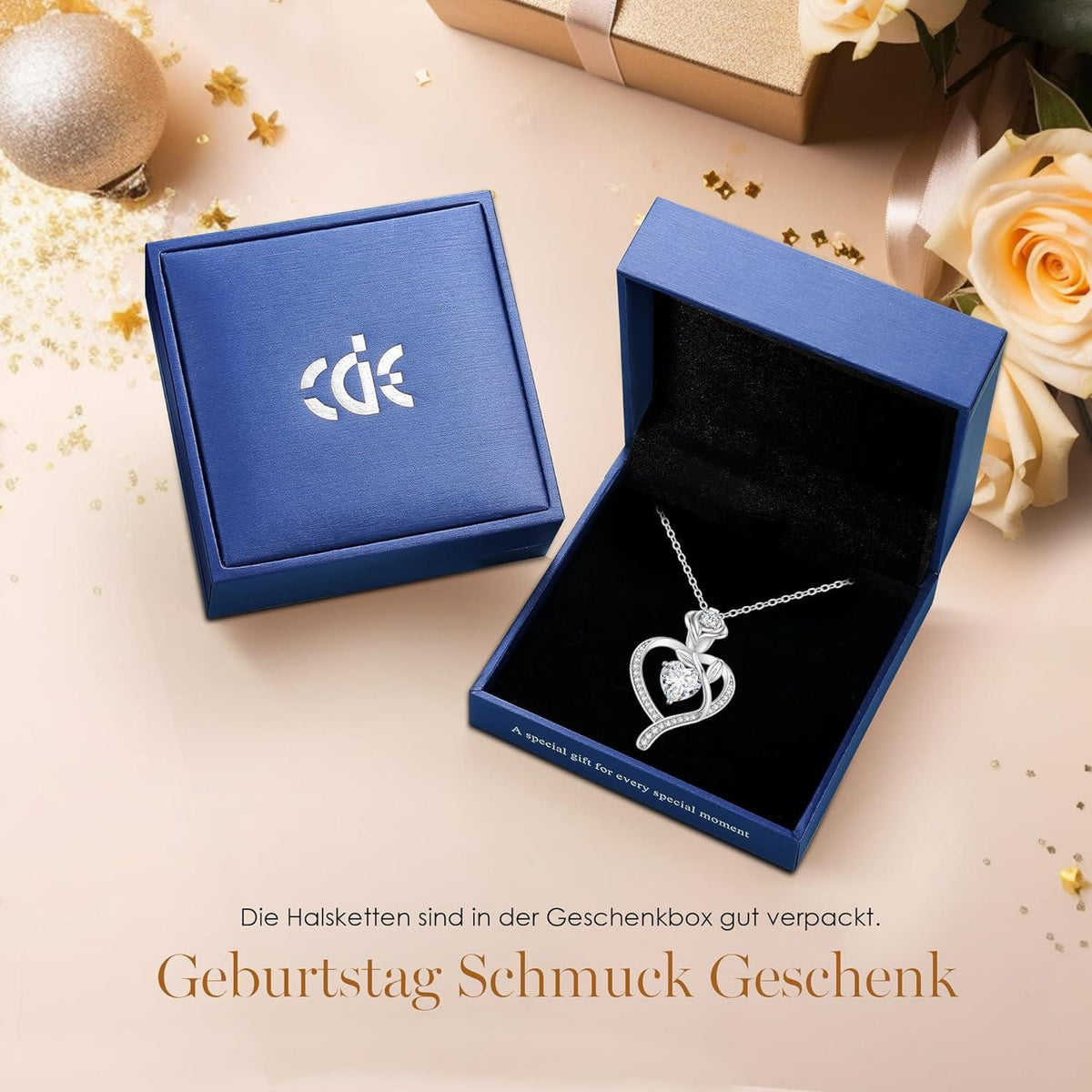 Herz Halskette Damen Rosegold mit Geburtsstein Sterling Silber 925