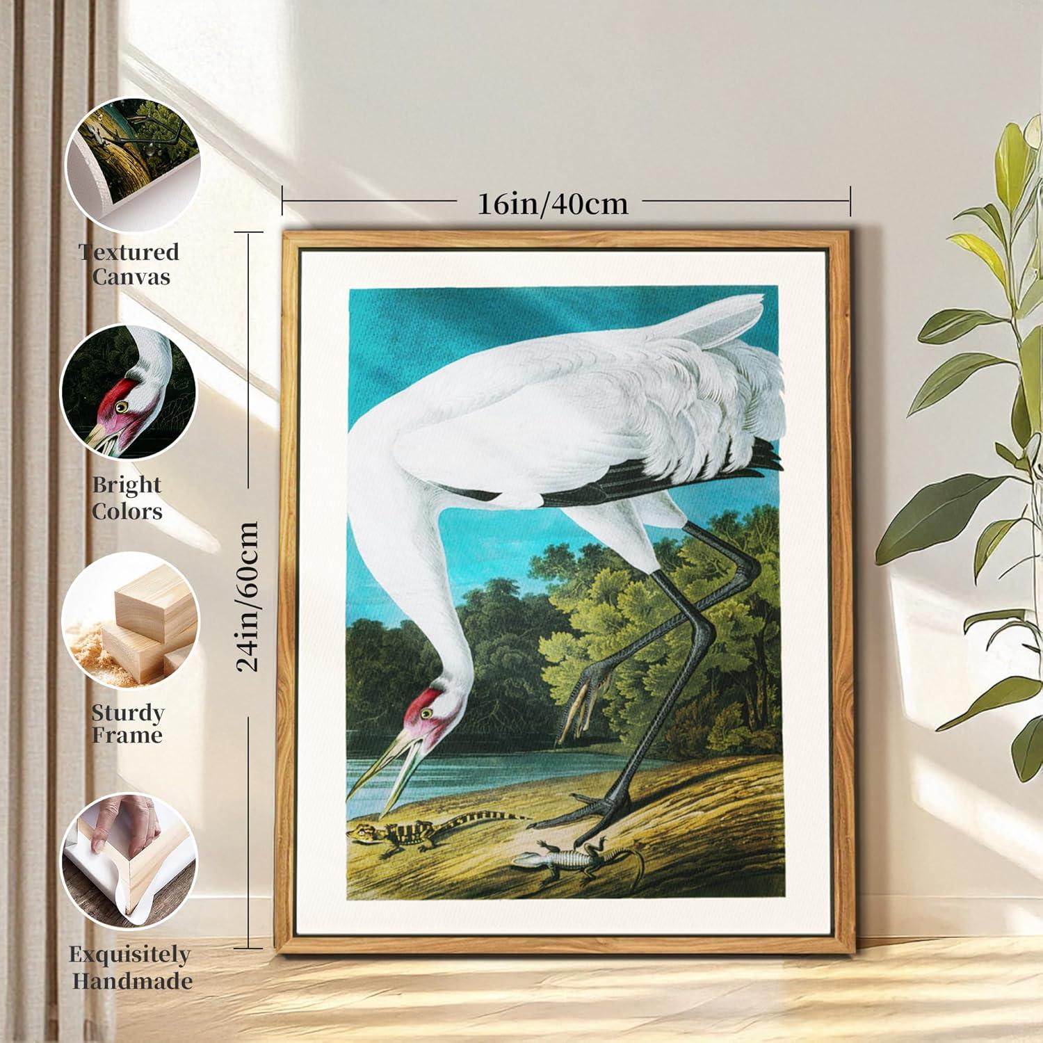 Vintage Vogel Leinwandbild mit Holzrahmen 40x60cm für Wohnzimmer, Schlafzimmer, Badezimmer - Tier Illustration Aesthetic