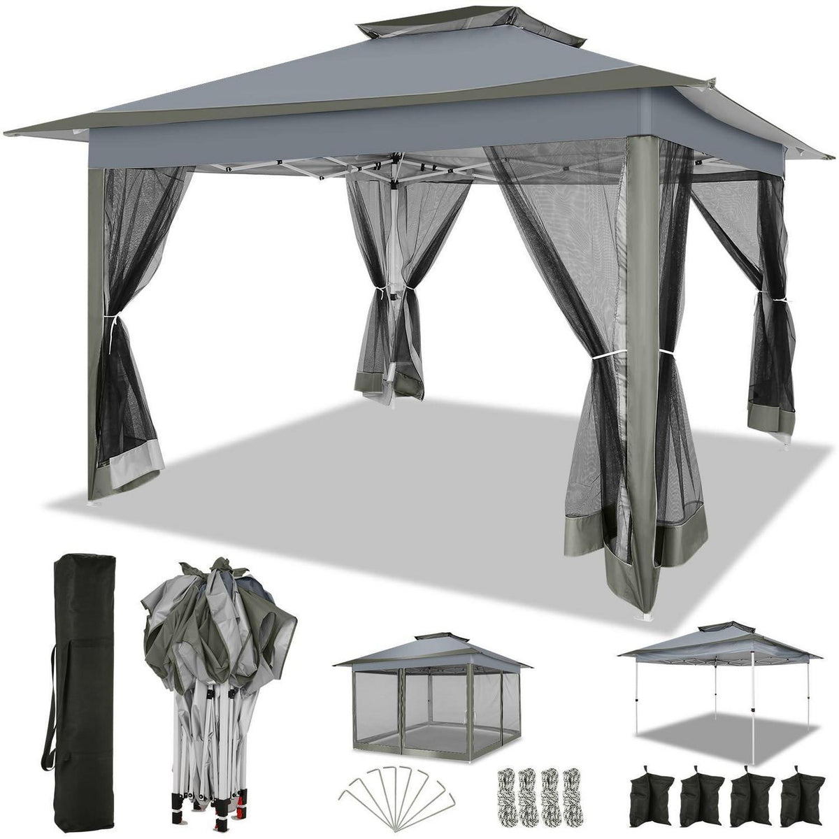 3x3m Pavillon wasserdicht mit Moskitonetz & Sandsäcken