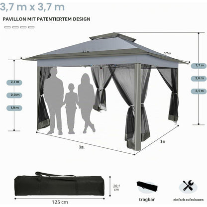 3x3m Pavillon wasserdicht mit Moskitonetz & Sandsäcken