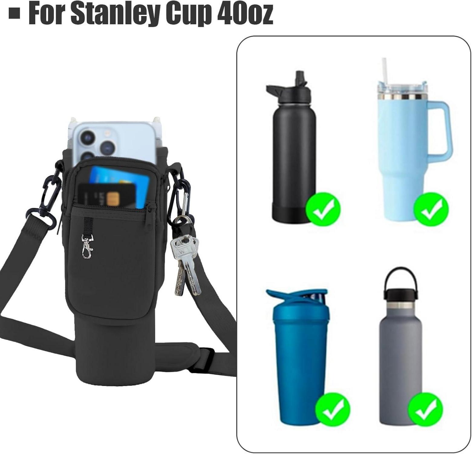 Neopren Tragetasche für Stanley Cup 40oz, Schwarz, Verstellbarer Schultergurt