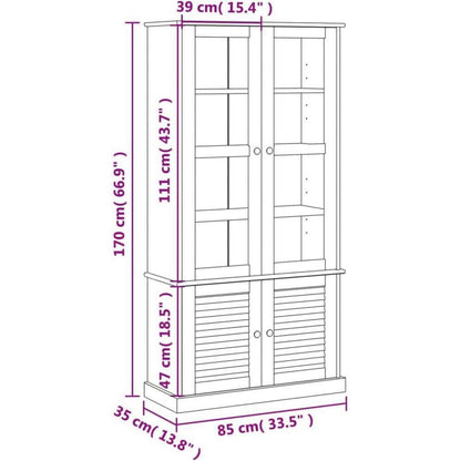 Vitrine Kiefer Massivholz 85x35x170 cm