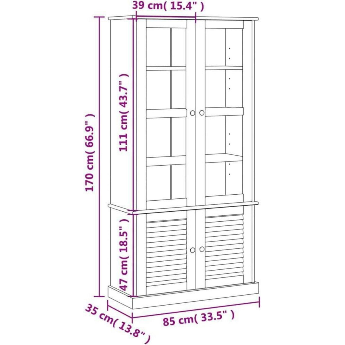 Vitrine VIGO Weiß Kiefernholz 85x35x170 cm