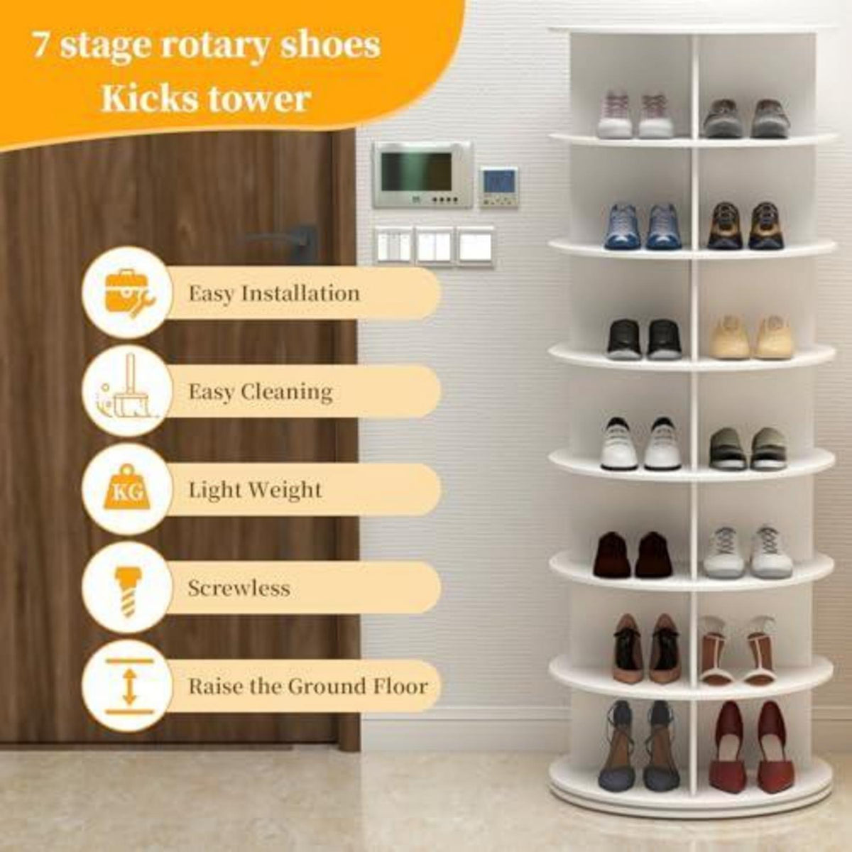 Drehbarer Schuhschrank 7 Etagen – Schuhregal & Taschenkoffer Weiß