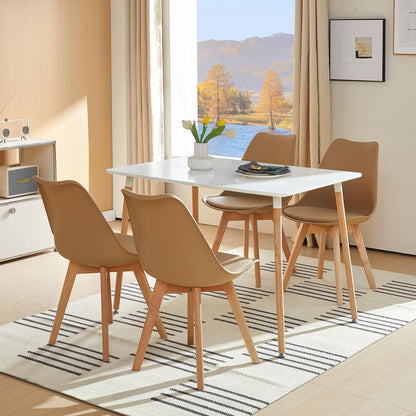 Esszimmergruppe Weißer Tisch mit 4 Khaki Stühlen