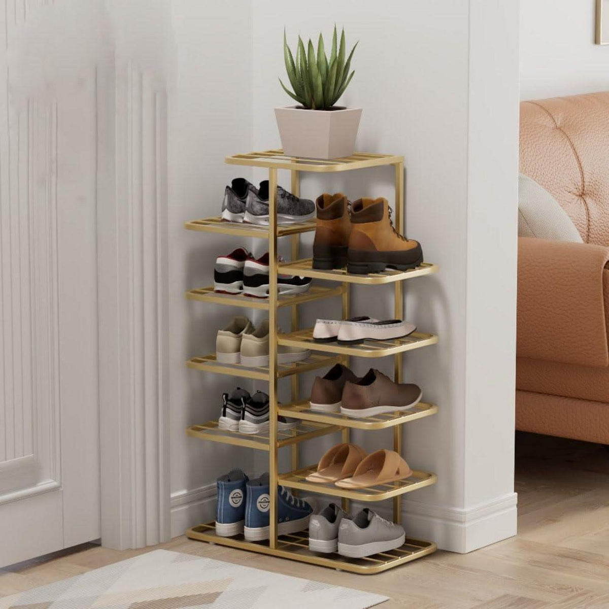 Metall Schuhregal 6 Ebenen Champagner-Gold | Schuhschrank Schlafzimmer