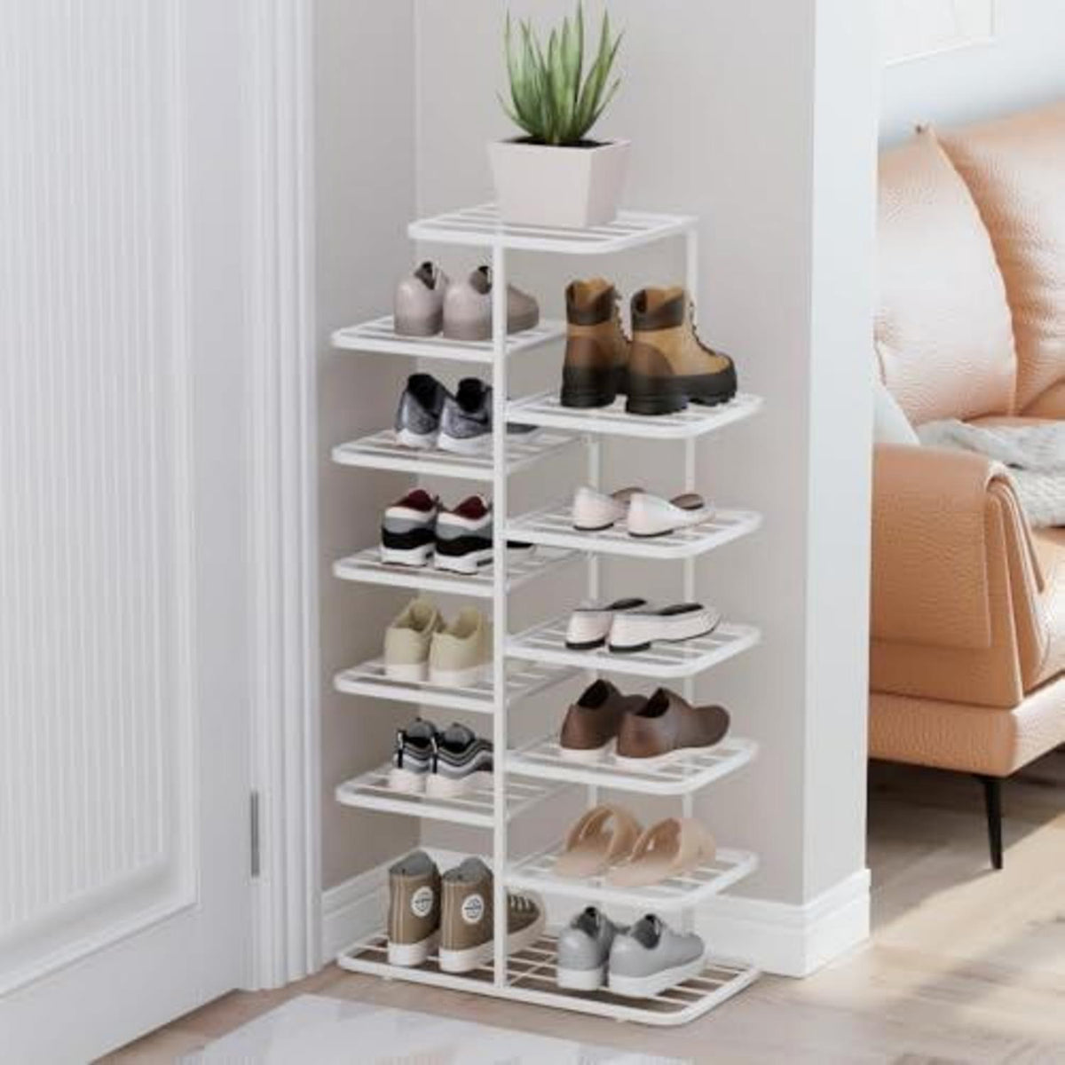 Schuhregal 5-Ebenen, schmales Metallregal, platzsparend & modern