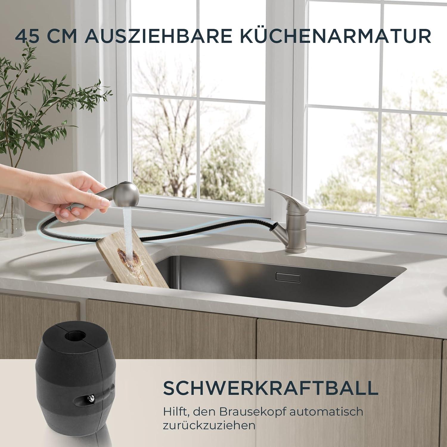 FORIOUS Edelstahl Küchenarmatur mit Brause - 360° drehbar