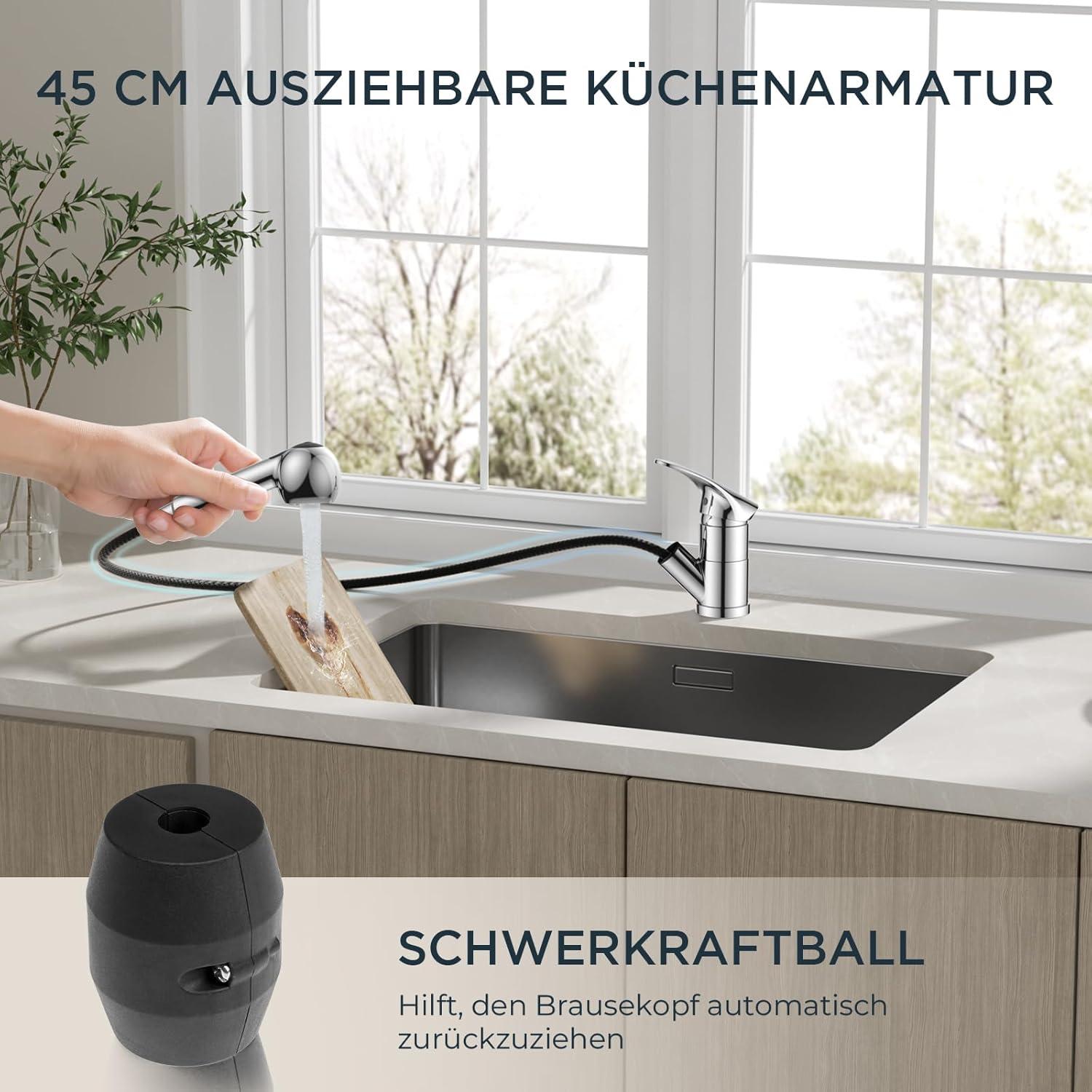 FORIOUS Wasserhahn Küche Edelstahl Spültischarmatur mit Brause 360° Mischbatterie