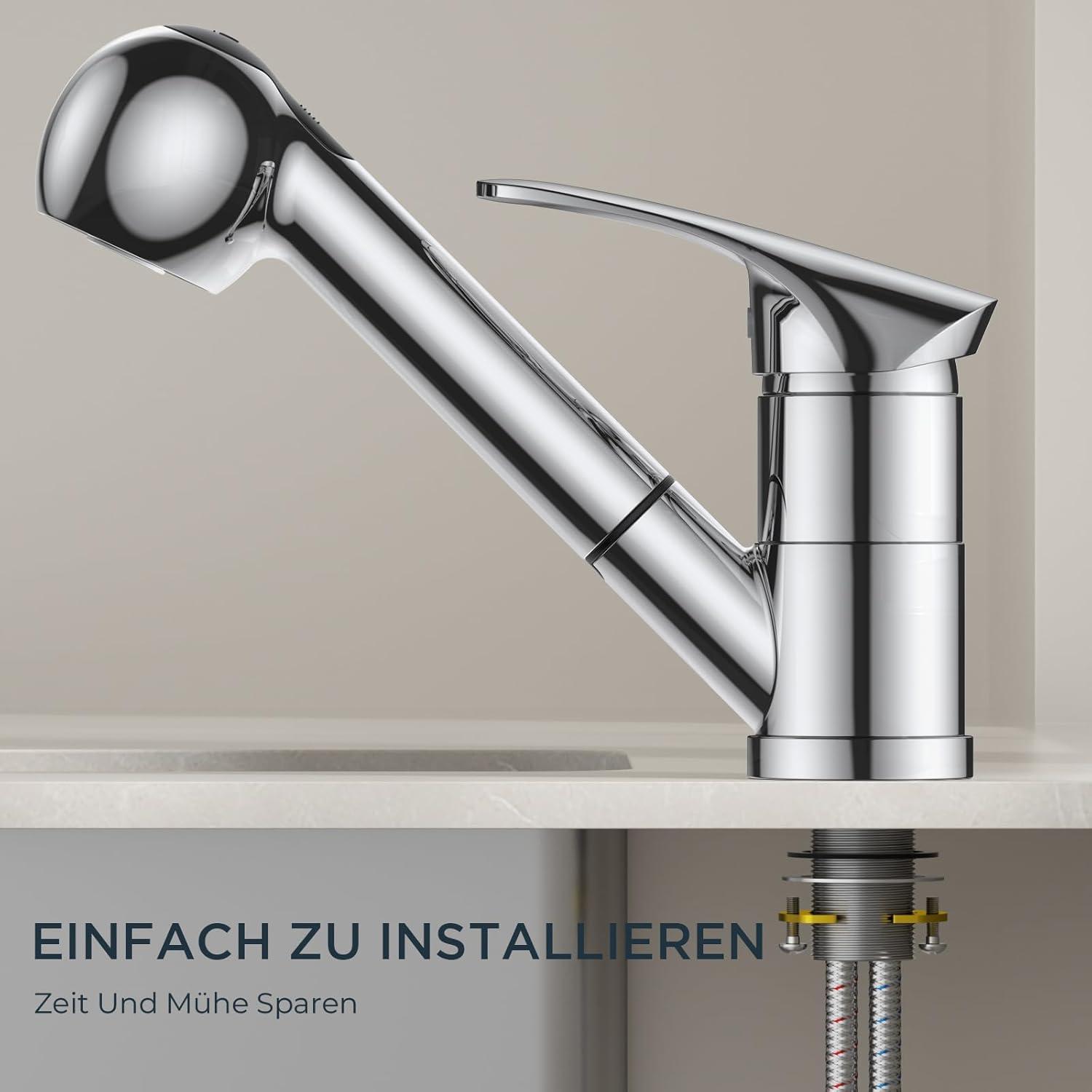FORIOUS Edelstahl Küchenarmatur mit Brause 360° Drehbar