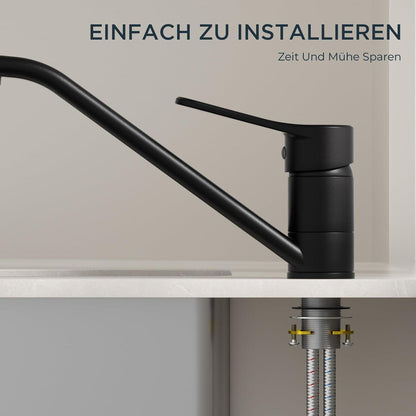 FORIOUS Schwarze Edelstahl Küchenarmatur hoher Bogen 360° drehbar