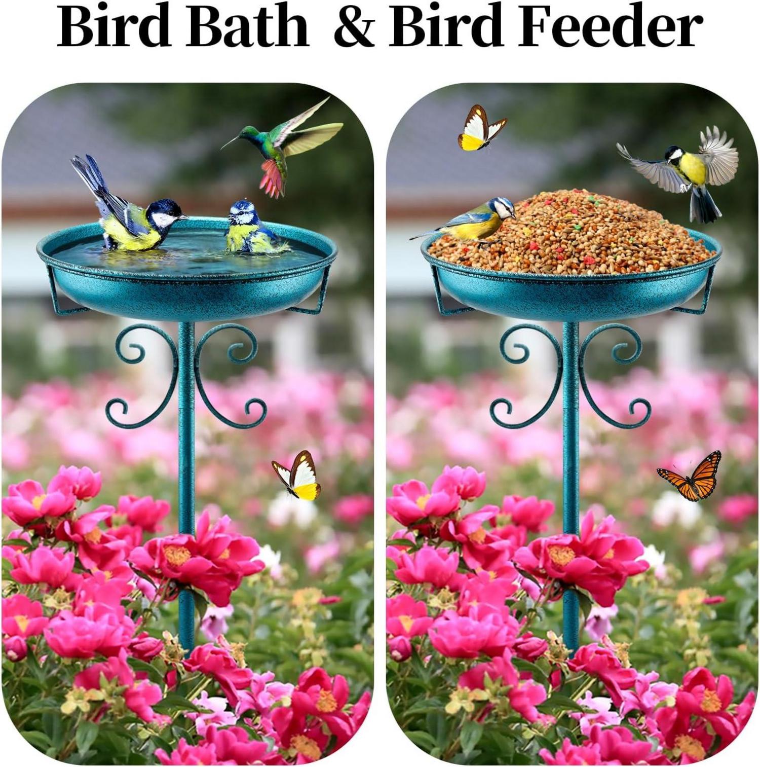 Metallische Vogeltränke für draußen 35In Vogelbecken Rasen-Dekor Blau