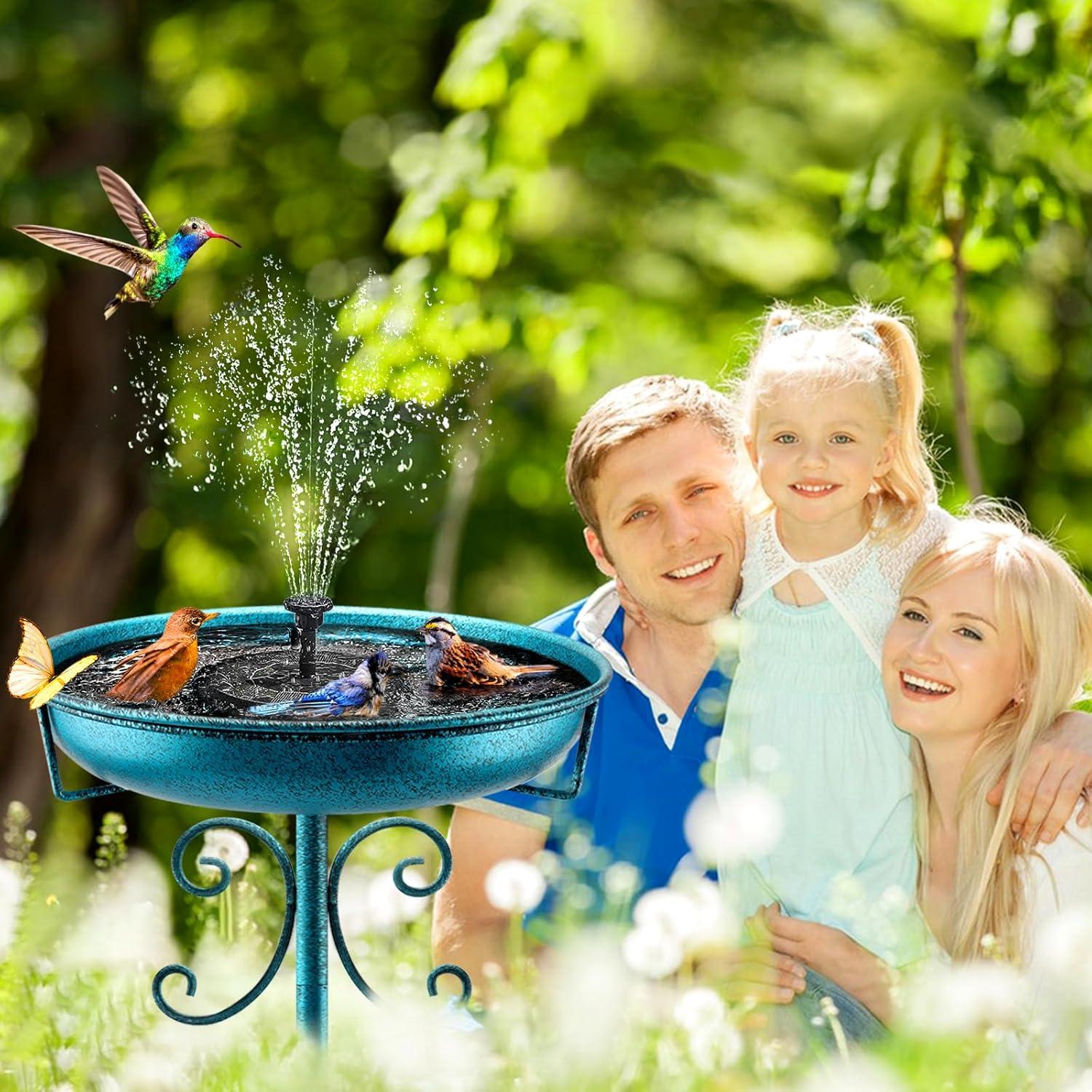 Antike Metall Vogeltränke 35In für draußen Wasser Schüssel Hof Dekor Blau