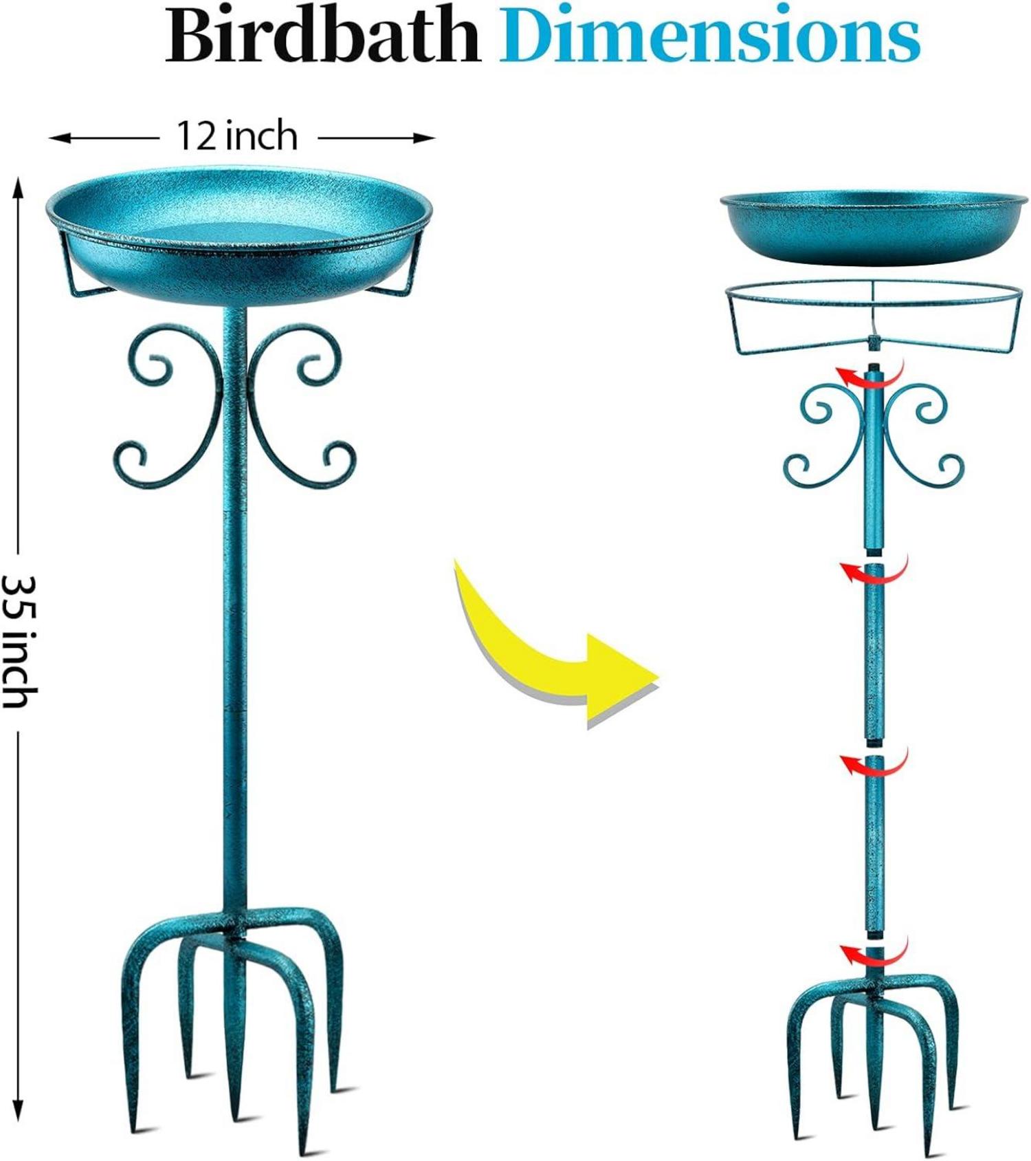Antike Metall Vogeltränke 35In für draußen Wasser Schüssel Hof Dekor Blau
