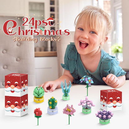 Adventskalender 2024 Mädchen 24er Pack Sukkulenten Blumenstrauß-Bausteine