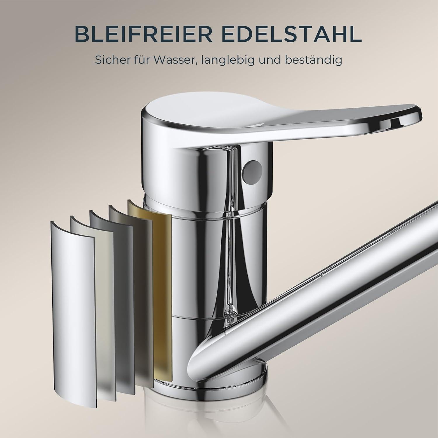 FORIOUS Wasserhahn Küche Edelstahl Hoher Bogen 360° Drehbar Einhebelmischer