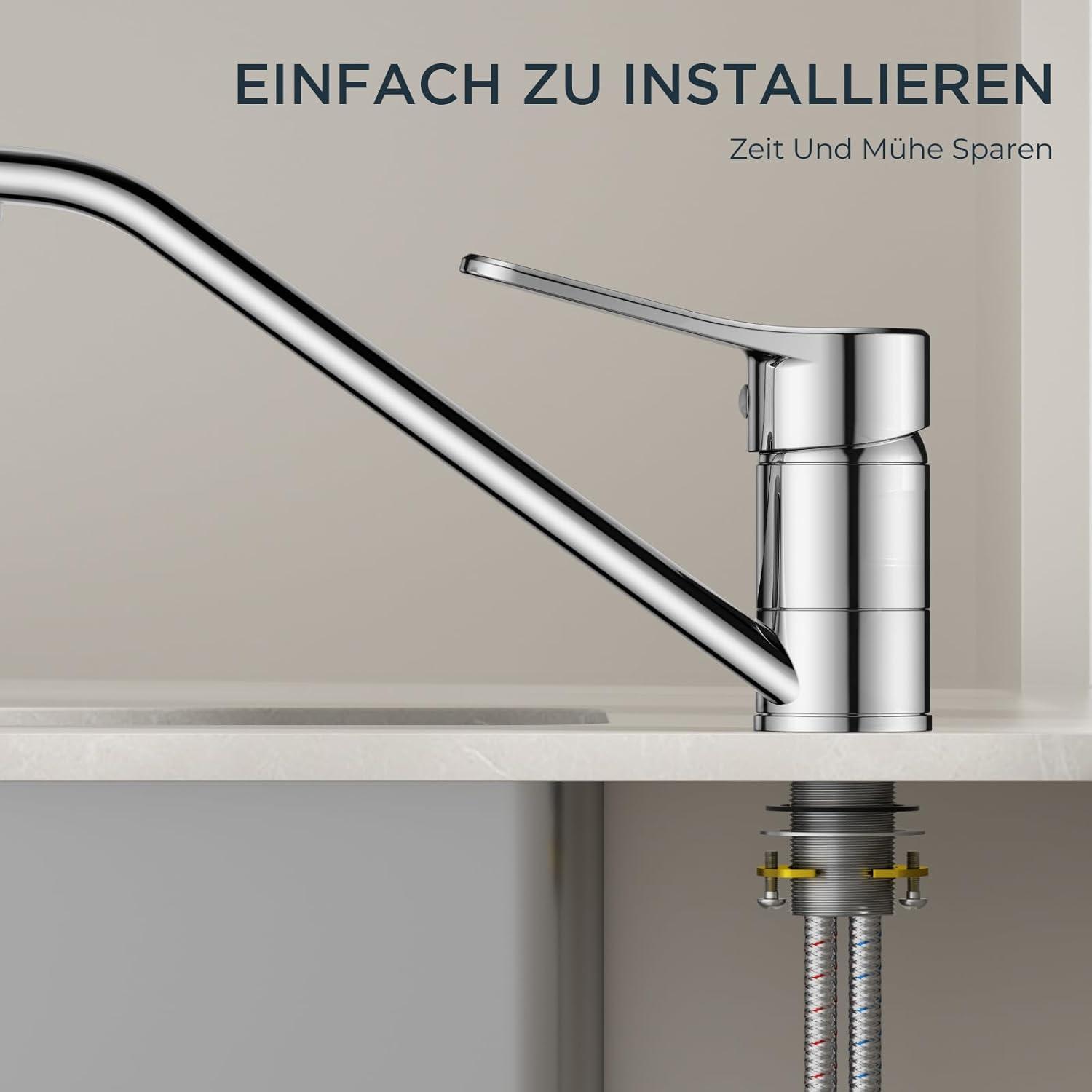 FORIOUS Edelstahl Küchenarmatur Hoher Bogen 360° Drehbar Einhebelmischer