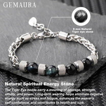 Herren Armband Tigerauge Naturstein 8mm Silber verstellbar